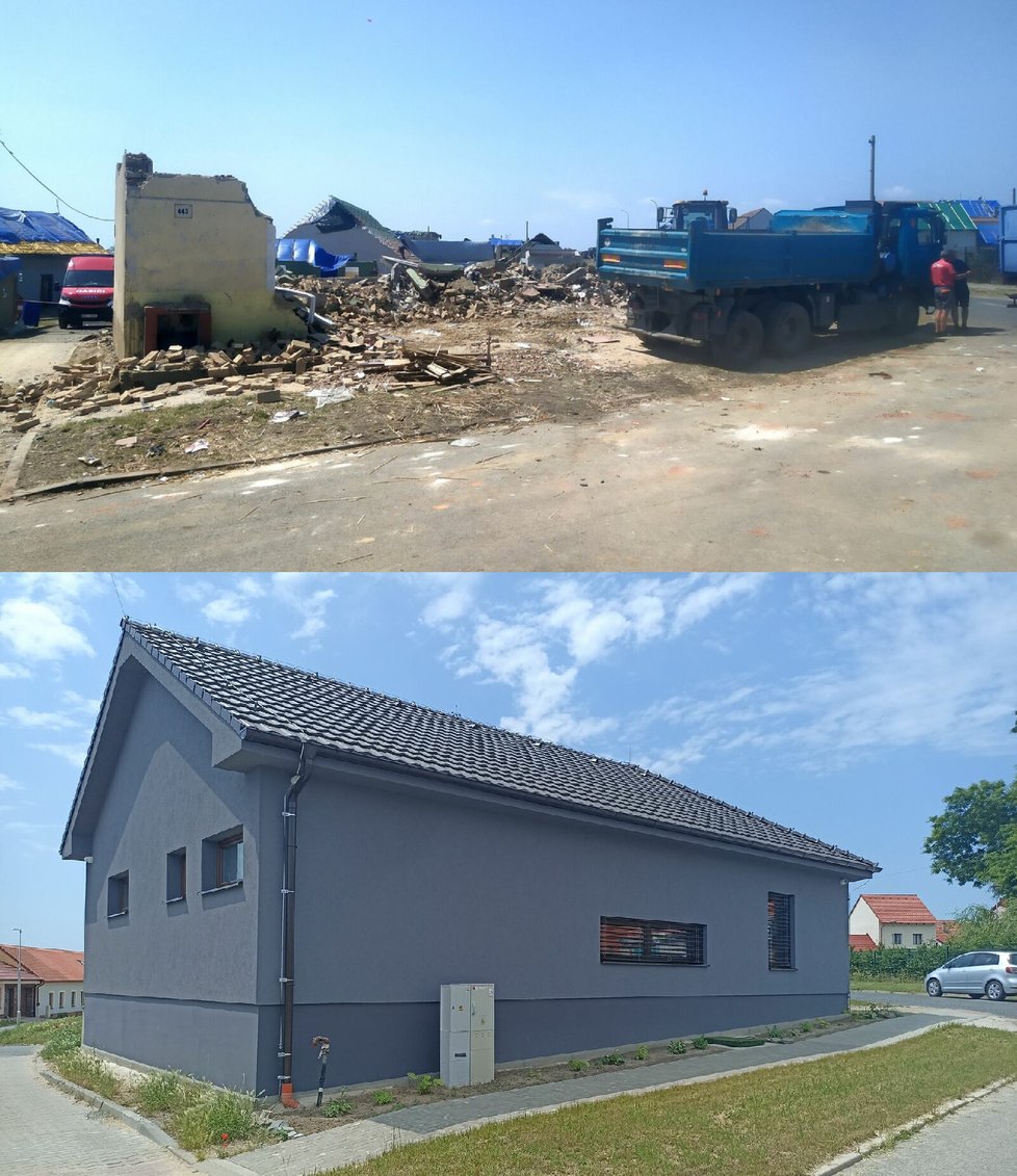 Na místě rozvalin, které zbyly po tornádu, stojí v Mikulčicích již nový rodinný dům.