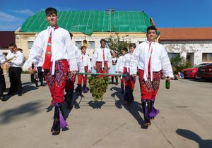 Symbolem úspěšného vinobraní je obří hrozen na čele průvodu.