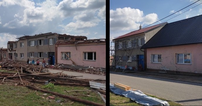 Stejná místa krátce po tornádu a po třech měsících