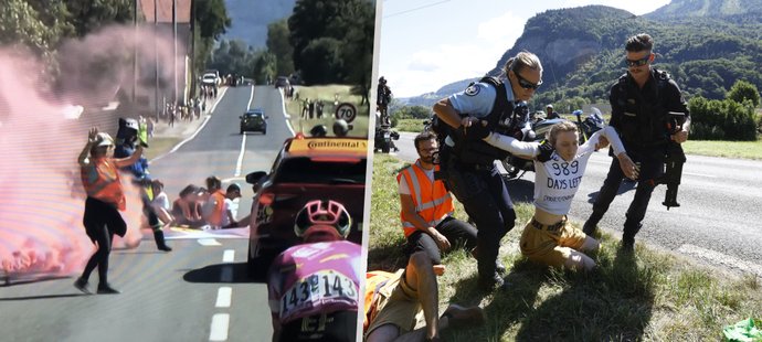 Demonstranti zablokovali Tour de France na téměř čtvrthodiny.