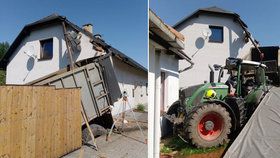 Upadlé závaží vymrštilo traktor ze silnice: Zdemoloval kus domu a pergolu!