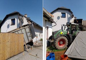 Upadlé závaží vymrštilo traktor ze silnice: Zdemoloval kus domu a pergolu!