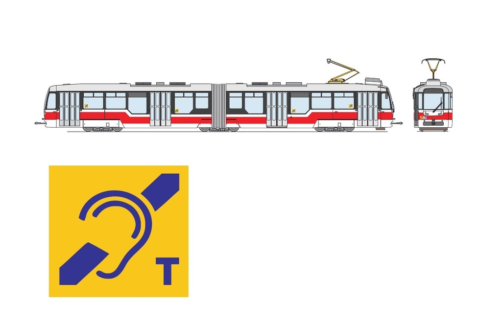 Speciální tramvaj je označena speciálním symbolem u všech nástupních dveří.