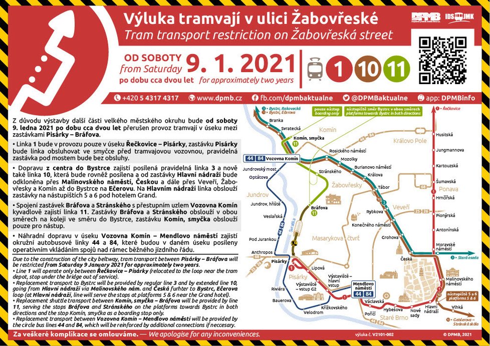 Významné změny zaznamená od ledna tramvajová doprava v Brně. Kromě stavby silničního okruhu se bude na Žabovřeské.