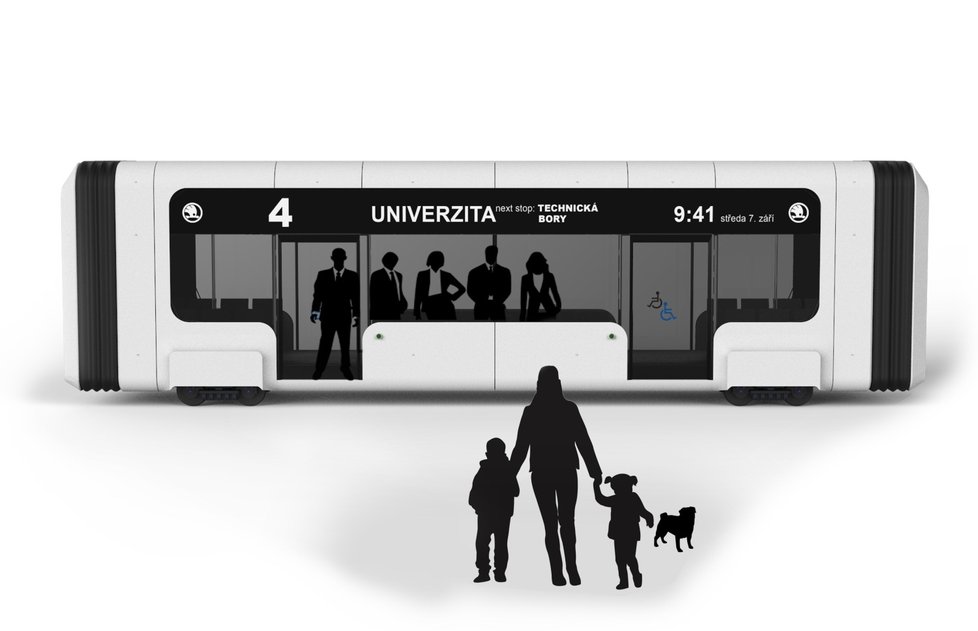 Tramvaj vytvořili designéři Tomáš Cibulka a Tereza Machů. Jezdí bez řidiče a má měchy, které mírní náraz při havárii.