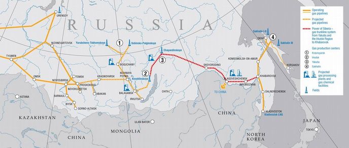 Trasa plánovaného plynovodu Síla Sibiře