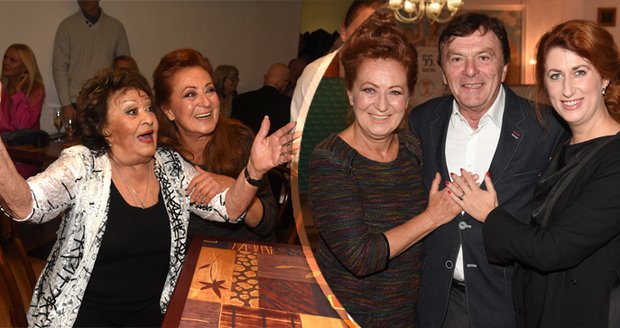 Pavel Trávníček v obležení svých žen - bývalá manželka Simona Stašová, Monika Trávníčková a extchyně Jiřina Bohdalová.