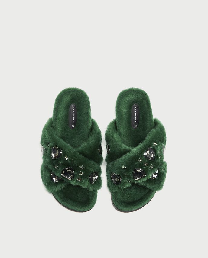 Kožíškové pantofle, Zara, 999 Kč