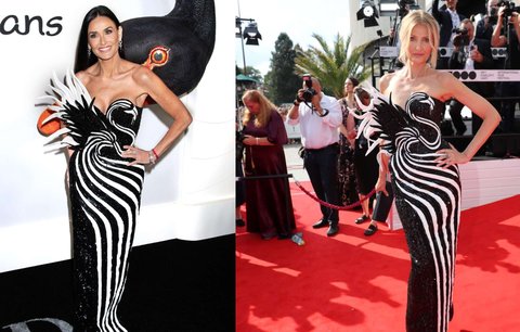 Komu sluší více? Tereza Maxová oblékla ve Varech stejné šaty jako nedávno Demi Moore