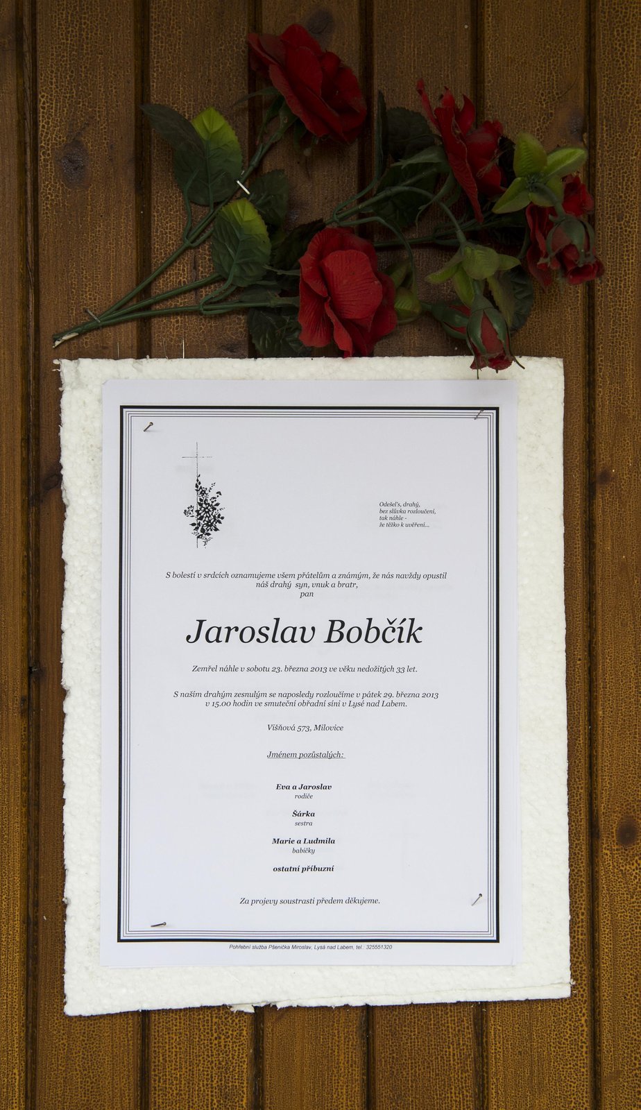 Pohřební oznámení Jaroslava Bobčíka (†32)
