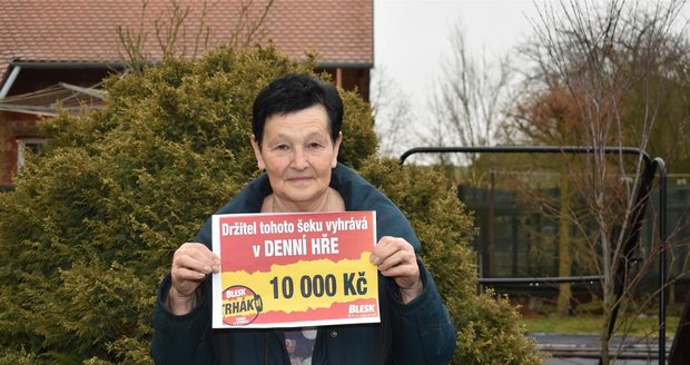 Paní Božena Gruberová (74) z Domažlicka vyhrála díky Denní hře Trháku 10 tisíc korun.
