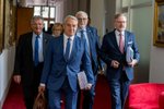 Jednání tripartity: Premiér Petr Fiala (ODS) a šéf odborů Josef Středula (13.9.2022)