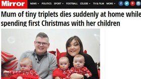 Maminka trojčátek nečekaně po Vánocích zemřela.