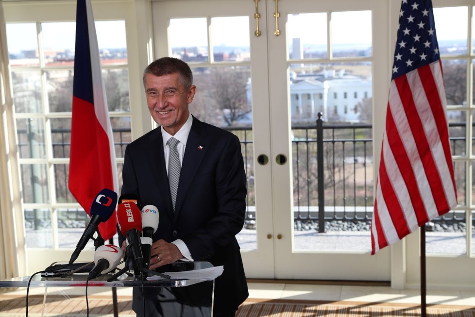 Premiér Andrej Babiš po setkání s prezidentem Trumpem ve Washingtonu (7. 3. 2019)