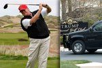 Donald Trump si rád zajde na golf. Vlevo na fotografii z roku 2011, vpravo už aktuální, kdy přijíždí do svého golfového resortu ve Washingtonu.