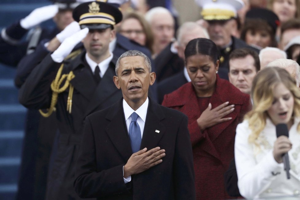 Michelle Obamová si páteční ceremoniál očividně neužívala.
