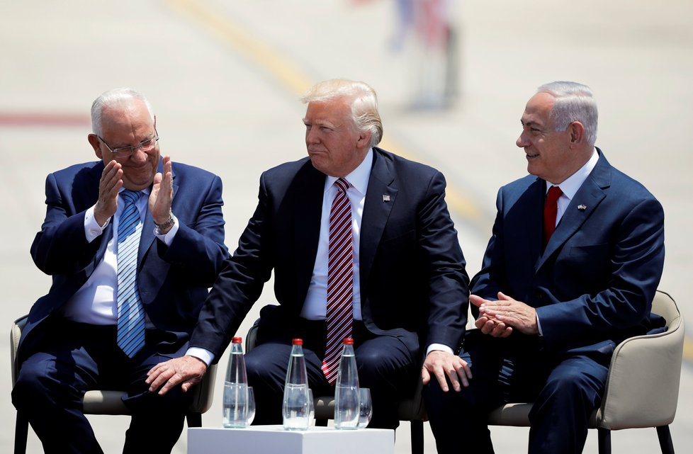 Americký prezident Trump, jeho izraelský protějšek Rivlin a premiér Netanjahu