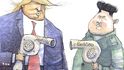 "Souboj" Trumpa a Kima se dostal do pozornosti karikaturistů.