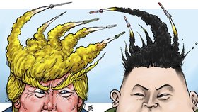 „Souboj“ Trumpa a Kima se dostal do pozornosti karikaturistů.