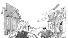 „Souboj“ Trumpa a Kima se dostal do pozornosti karikaturistů.