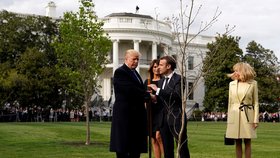 První dáma Francie Brigitte s manželem, prezidentem Emmanuelem Macronem, americkým prezidentem Donaldem Trumpem a jeho manželkou Melanií.