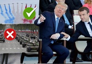 Prezidenti USA Donald Trump a Francie Emmanuel Macron na oslavě Dne Bastily. Letadla v USA projdou, tanky ne