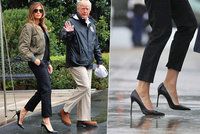 Vysoké podpatky a sluneční brýle: Melania vyrazila do zaplavené oblasti v luxusním outfitu