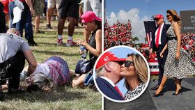 Donald s Melanií na mítinku na Floridě: Trumpovi i dav byli bez roušek, na fanoušky se musela stříkat voda