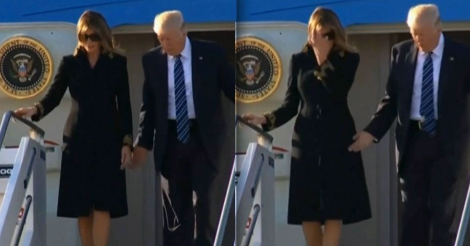 Trump chtěl manželku vzít za ruku, Melania ale rychle uhnula.