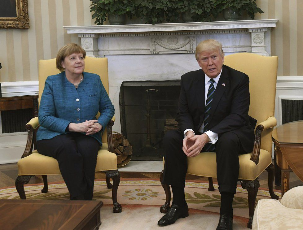 Angela Merkelová a Donald Trump na setkání v Bílém domě