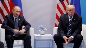 Ruský prezident Vladimir Putin (vlevo) a americký prezident Donald Trump se setkali na okraj summitu G20 (7. 7. 2017)