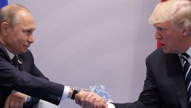 Ruský prezident Vladimir Putin (vlevo) a americký prezident Donald Trump se setkali na okraj summitu G20 (7. 7. 2017)