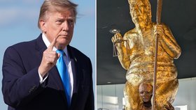 V budově Evropského parlamentu ve Štrasburku je vystavena pozlacená socha prezidenta Donalda Trumpa, jde o satirické dílo dánského umělce Jense Galschiöta nazvané Oranžový mor (7. 10. 2026)