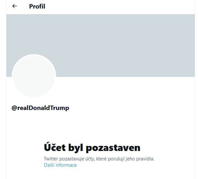 Trumpův zablokovaný profil.na Twitteru