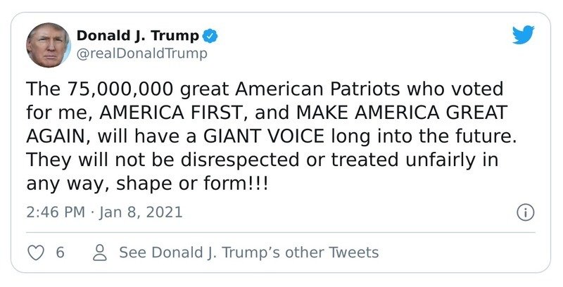 Tento tweet byl důvodem finálního zákazu Trumpa na Twitteru.