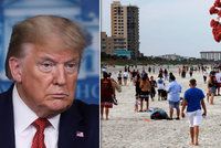 Trump kvůli šíření koronaviru pohrozil Číně. A na Floridě jsou už na plážích davy