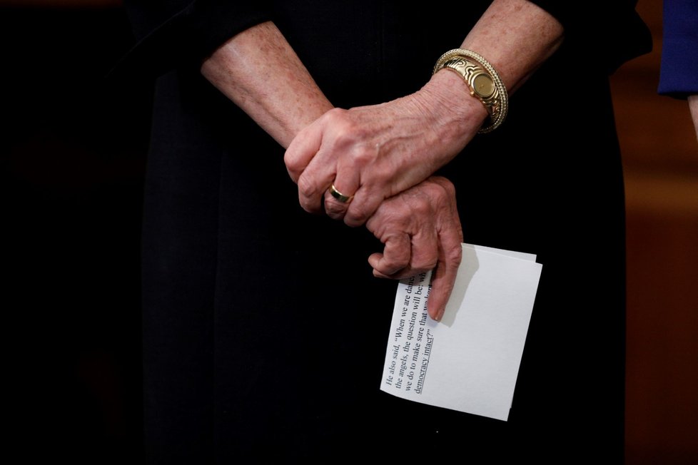 Demokratická šéfka Sněmovny reprezentantů Nancy Pelosiová po hlasování o impeachmentu (18. 12. 2019)