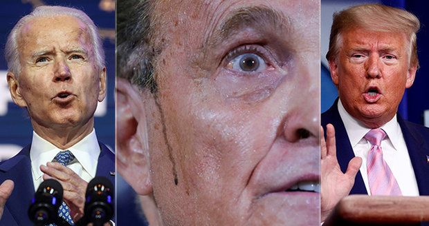 Trapas Trumpova dvorního právníka: Zpocený Giuliani nechtěně odhalil, že si barví vlasy