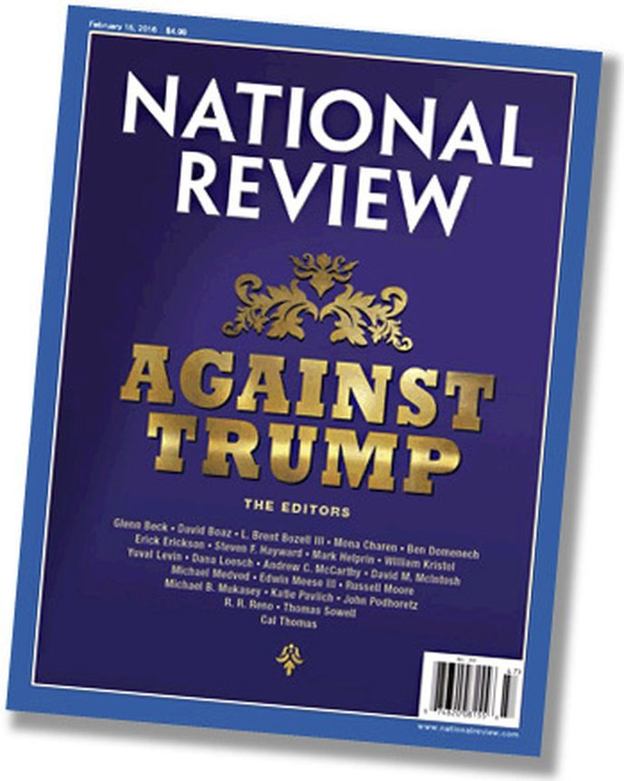 Obálka prestižního konzervativního časopisu National Review. Založil ho legendární intelektuál William F. Buckley, jenž před patnácti lety Trumpa tvrdě kritizoval. Jeho pokračovatelé nyní uspořádali velké sympozium proti Trumpovi.