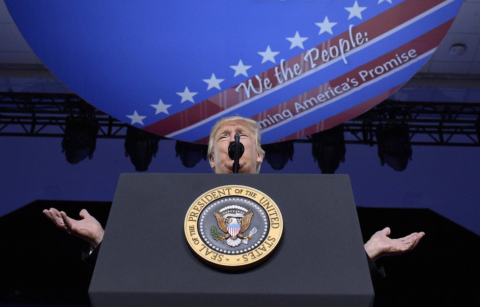 Americký prezident Donald Trump během konference v americkém Marylandu