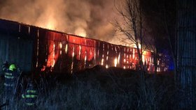 Na Trutnovsku hořela hala, v níž bylo uskladněno seno. (1.11.2021)