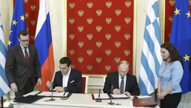 Řecký premiér Tsipras a ruský prezident Putin v Moskvě