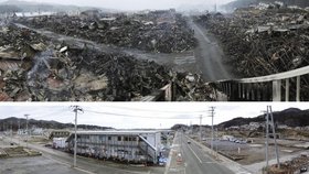 Rozdílové snímky, které ukazují obnovu Japonska rok po ničivém zemětřesení a tsunami.