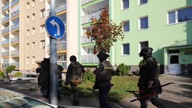V Tupolevově ulici zasahují policisté kvůli mladíkovi, který se zavřel v bytě a vyhrožuje jim nožem. (28. října 2021)