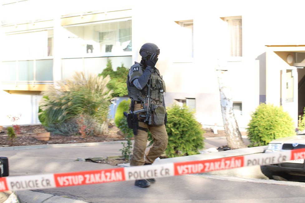 V Tupolevově ulici probíhal zásah policistů kvůli mladíkovi, který se zavřel v bytě a vyhrožoval jim nožem. Nakonec byl zadržen. (28. října 2021)