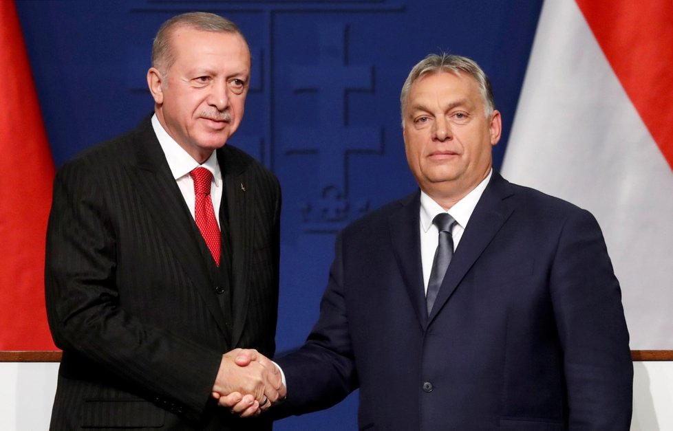 Turecký prezident Recep Tayyip Erdogan a maďarský premiér Viktor Orbán během návštěvy Maďarska (7. 11. 2019)