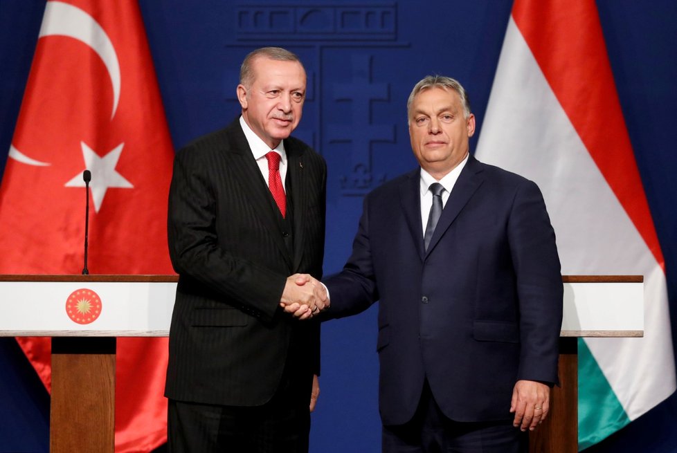 Turecký prezident Recep Tayyip Erdogan a maďarský premiér Viktor Orbán během návštěvy Maďarska (7. 11. 2019)