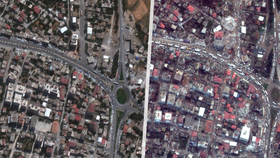 Nurdagi před a po zemětřesení (6. září 2022, 7. února 2023)