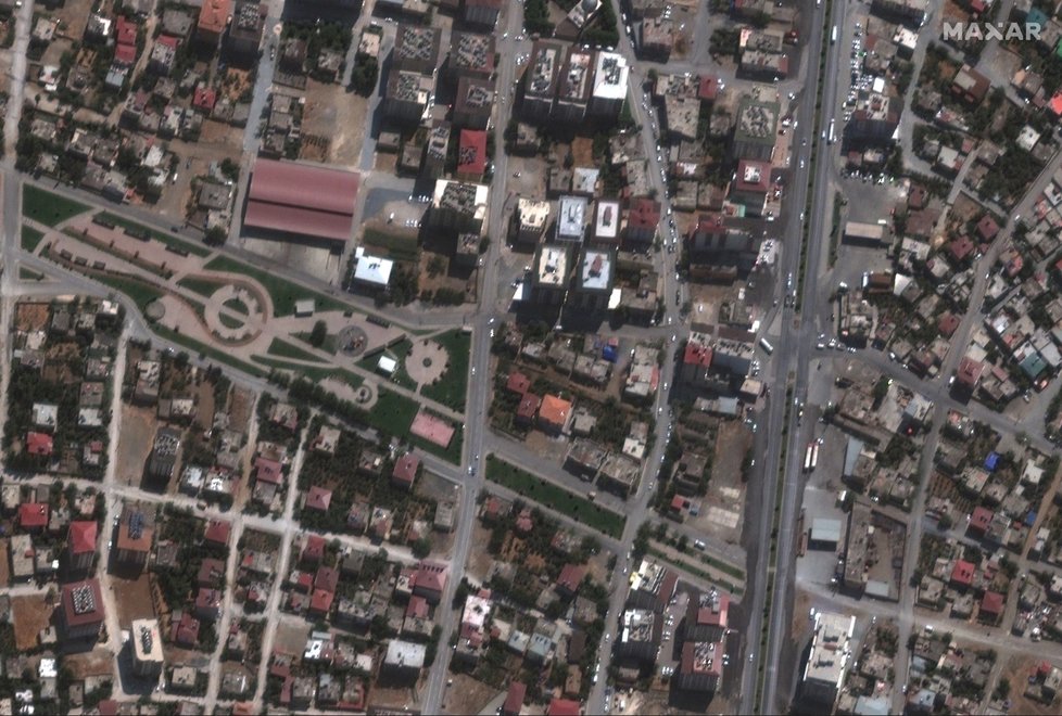 Turecké město Nurdagi 6. září 2019 před zemětřesením.