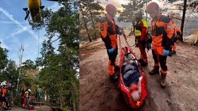 Záchrana turisty, který se u Jetřichovic zřítil ze skalní vyhlídky a zranil se.